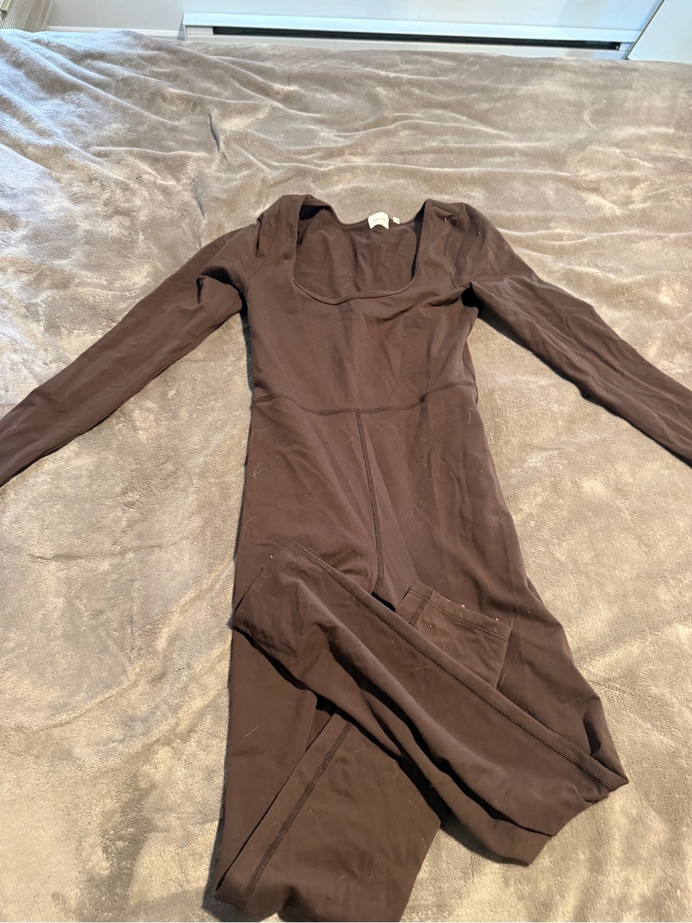 Brown Long-Sleeve Scoop Neck Women's jumpsuit